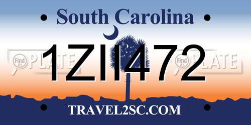 1ZII472 South Carolina License Plate