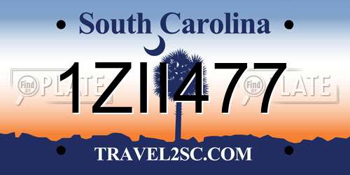1ZII477 South Carolina License Plate