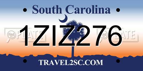 1ZIZ276 South Carolina License Plate