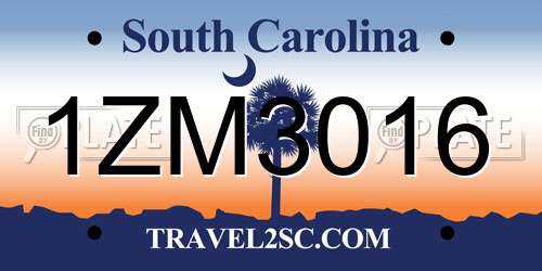 1ZM3016 South Carolina License Plate