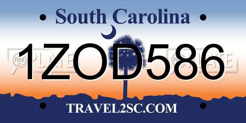 1ZOD586 South Carolina License Plate
