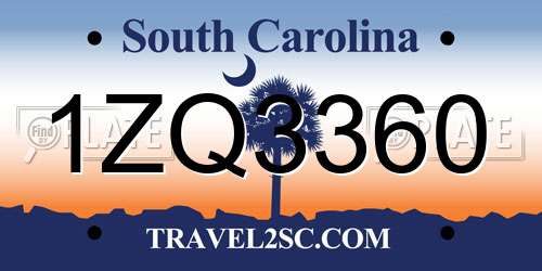 1ZQ3360 South Carolina License Plate