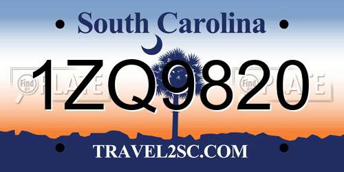 1ZQ9820 South Carolina License Plate