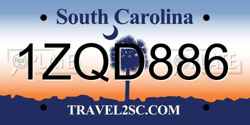 1ZQD886 South Carolina License Plate