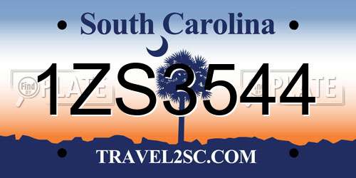 1ZS3544 South Carolina License Plate
