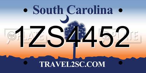1ZS4452 South Carolina License Plate