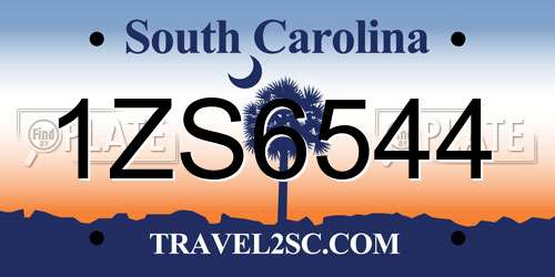1ZS6544 South Carolina License Plate