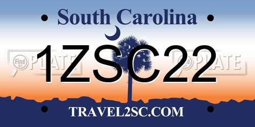 1ZSC22 South Carolina License Plate