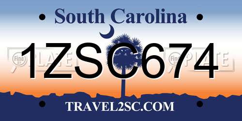 1ZSC674 South Carolina License Plate