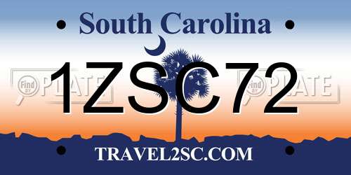1ZSC72 South Carolina License Plate