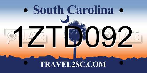 1ZTD092 South Carolina License Plate