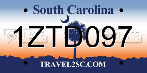 1ZTD097 South Carolina License Plate