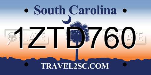 1ZTD760 South Carolina License Plate