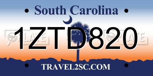 1ZTD820 South Carolina License Plate