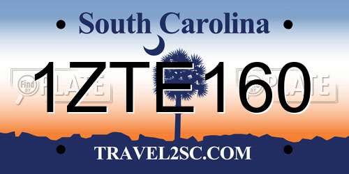 1ZTE160 South Carolina License Plate