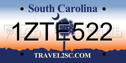 1ZTE522 South Carolina License Plate