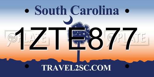 1ZTE877 South Carolina License Plate