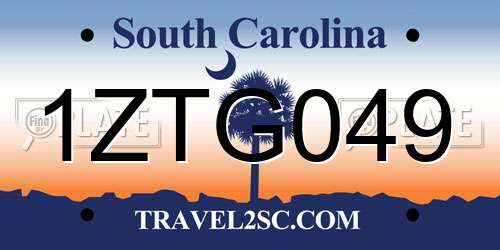 1ZTG049 South Carolina License Plate