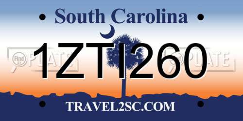 1ZTI260 South Carolina License Plate