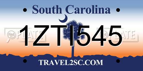 1ZTI545 South Carolina License Plate