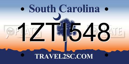 1ZTI548 South Carolina License Plate