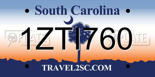 1ZTI760 South Carolina License Plate