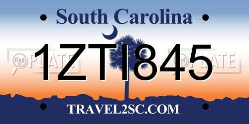 1ZTI845 South Carolina License Plate