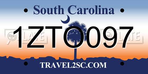 1ZTO097 South Carolina License Plate