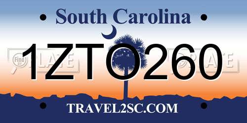1ZTO260 South Carolina License Plate