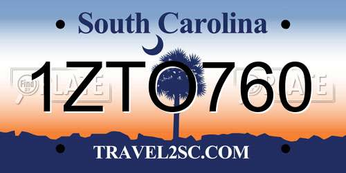 1ZTO760 South Carolina License Plate