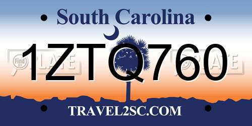 1ZTQ760 South Carolina License Plate