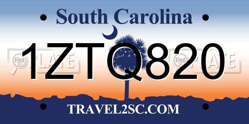 1ZTQ820 South Carolina License Plate