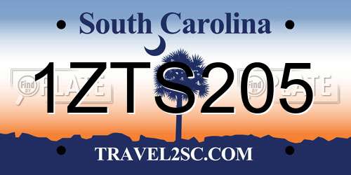 1ZTS205 South Carolina License Plate