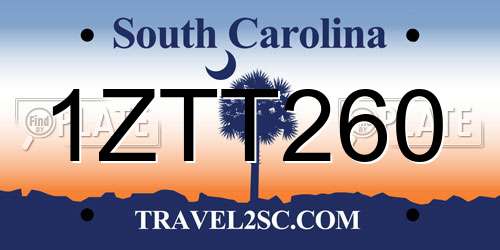 1ZTT260 South Carolina License Plate
