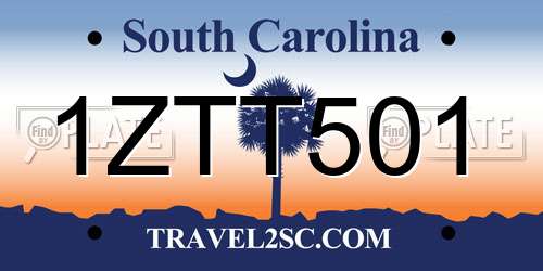 1ZTT501 South Carolina License Plate