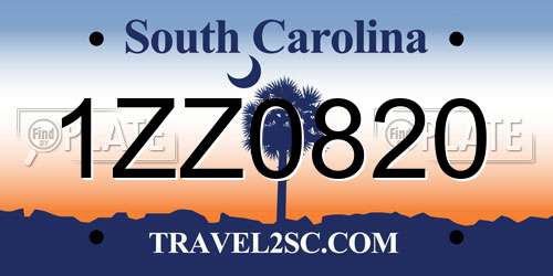 1ZZ0820 South Carolina License Plate