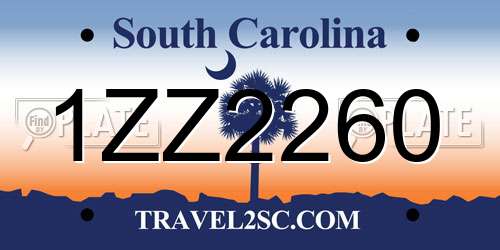 1ZZ2260 South Carolina License Plate