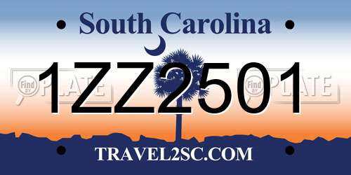 1ZZ2501 South Carolina License Plate