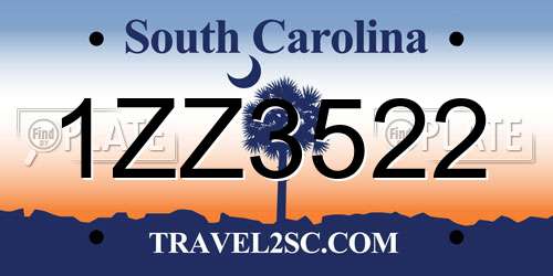 1ZZ3522 South Carolina License Plate