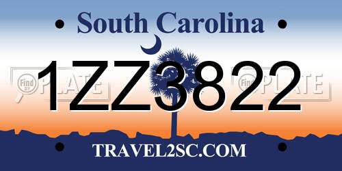 1ZZ3822 South Carolina License Plate