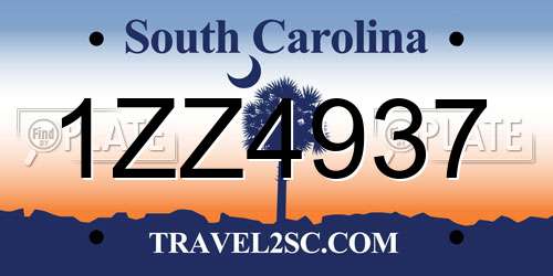 1ZZ4937 South Carolina License Plate