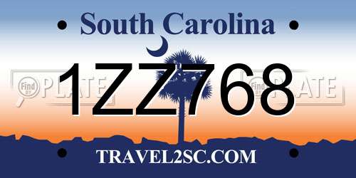1ZZ768 South Carolina License Plate