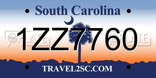 1ZZ7760 South Carolina License Plate