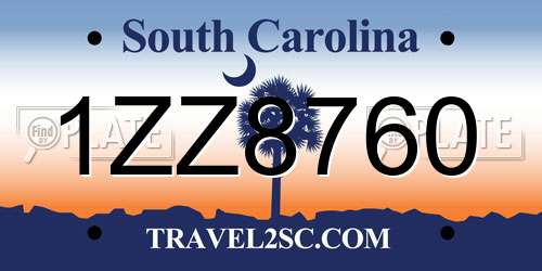1ZZ8760 South Carolina License Plate