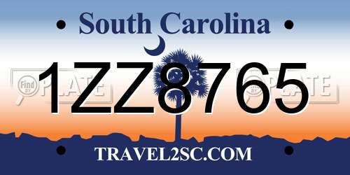 1ZZ8765 South Carolina License Plate