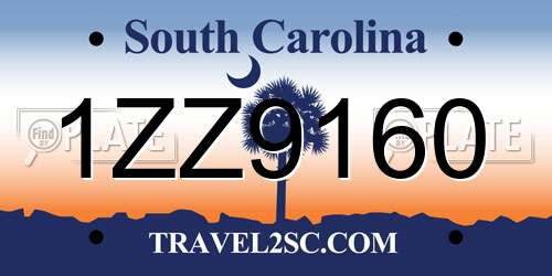 1ZZ9160 South Carolina License Plate