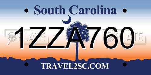 1ZZA760 South Carolina License Plate