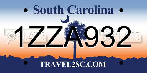 1ZZA932 South Carolina License Plate