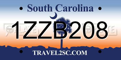 1ZZB208 South Carolina License Plate