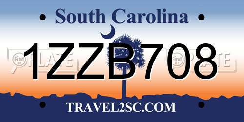 1ZZB708 South Carolina License Plate